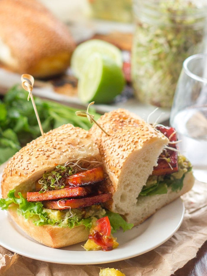 Chipotle Baked Tofu Sandwiches with Pineapple Guacamole