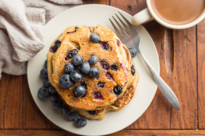 Blueberry Cornbread Pancakes on A Plate