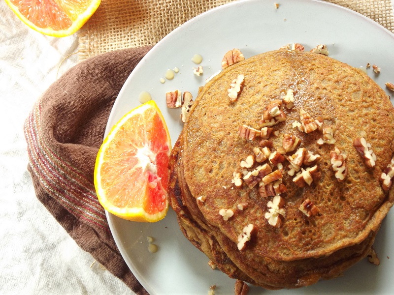 Vegan Sweet Potato Pancakes with Orange Infused Maple Syrup