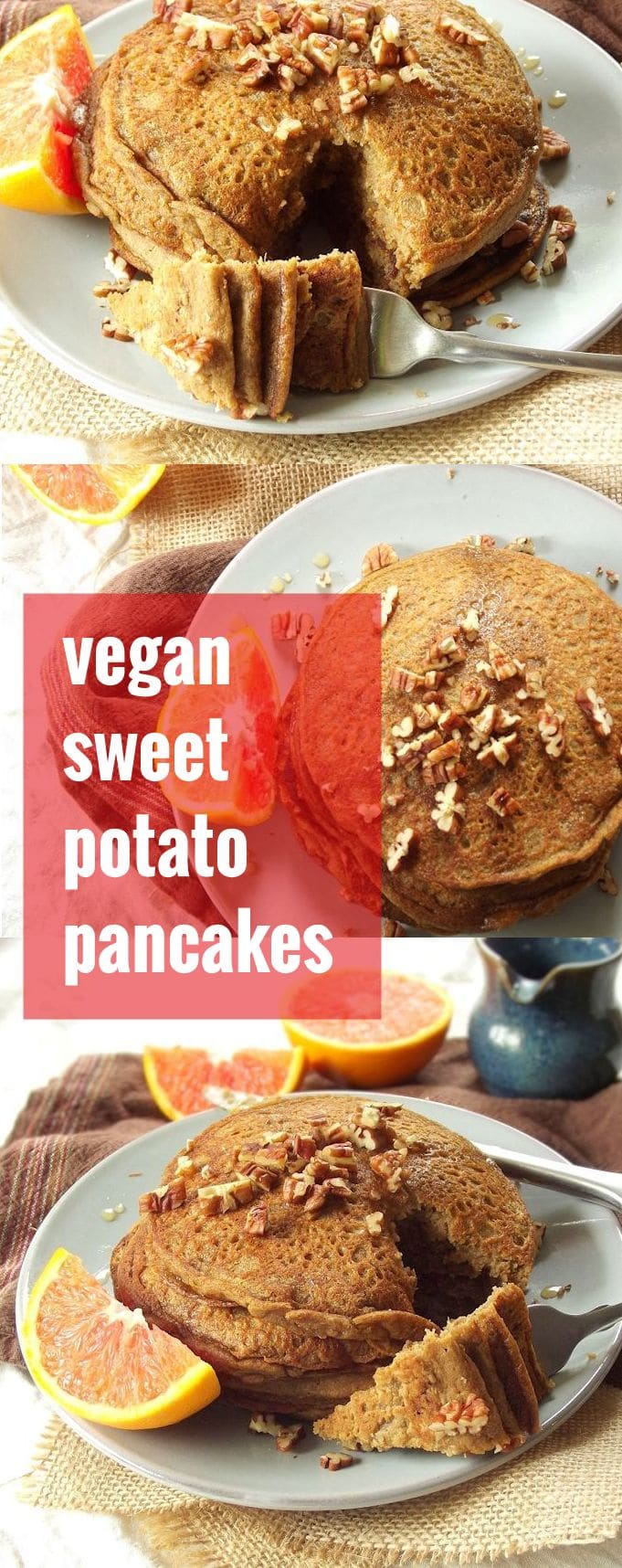 Vegan Sweet Potato Pancakes with Orange Infused Maple Syrup