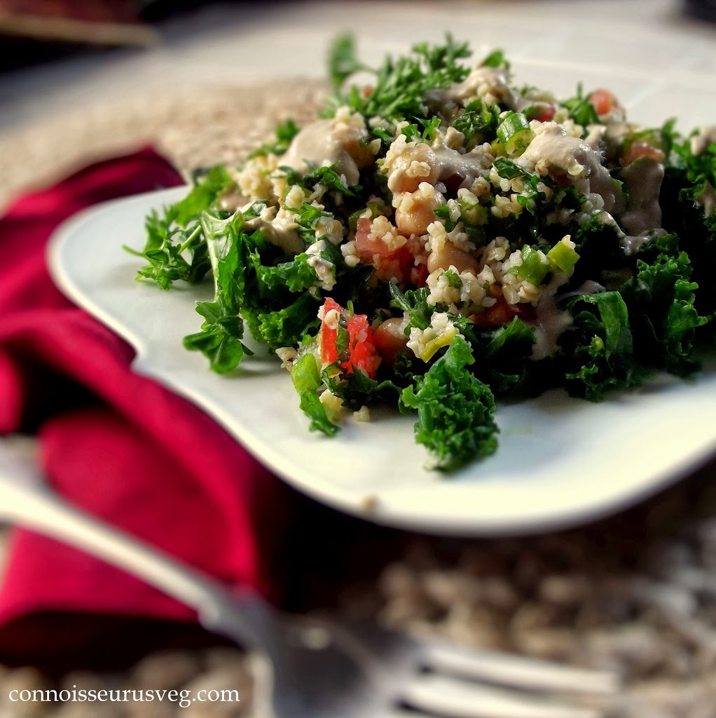 Plate of Taboulleh Salad with Kale, Fork in the Foreground