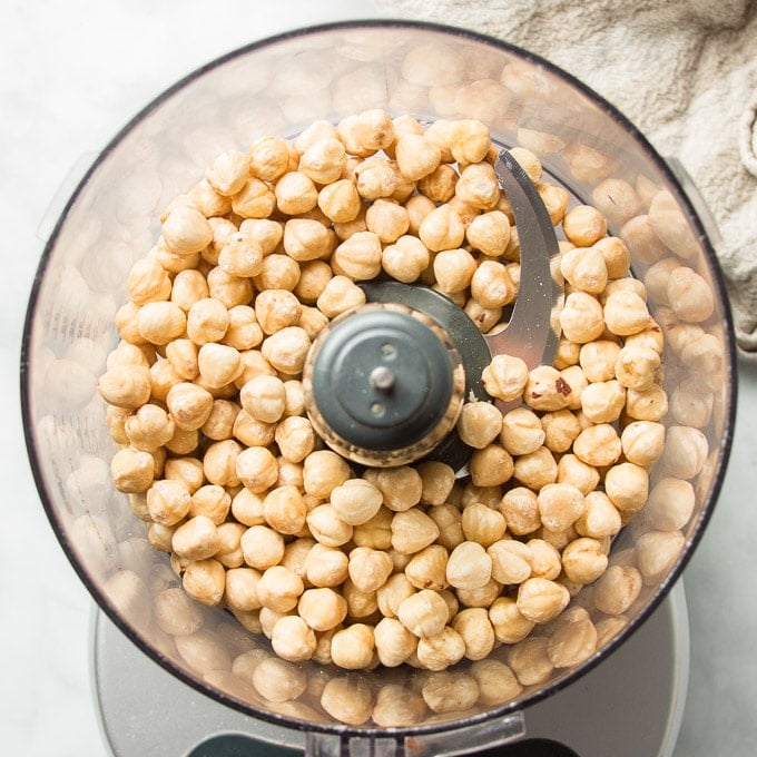 Hazelnuts in a Food Processor Bowl