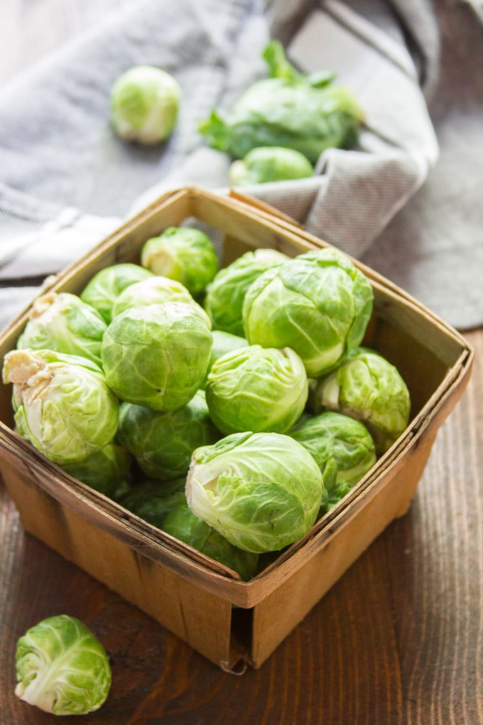 Fresh Brussels Sprouts in a Basket