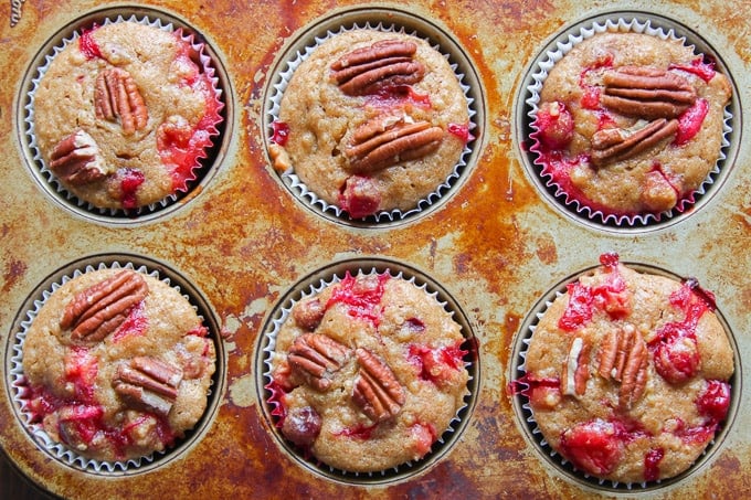 Overhead View of Cranberry Orange Quinoa Muffins in a Muffin Tin