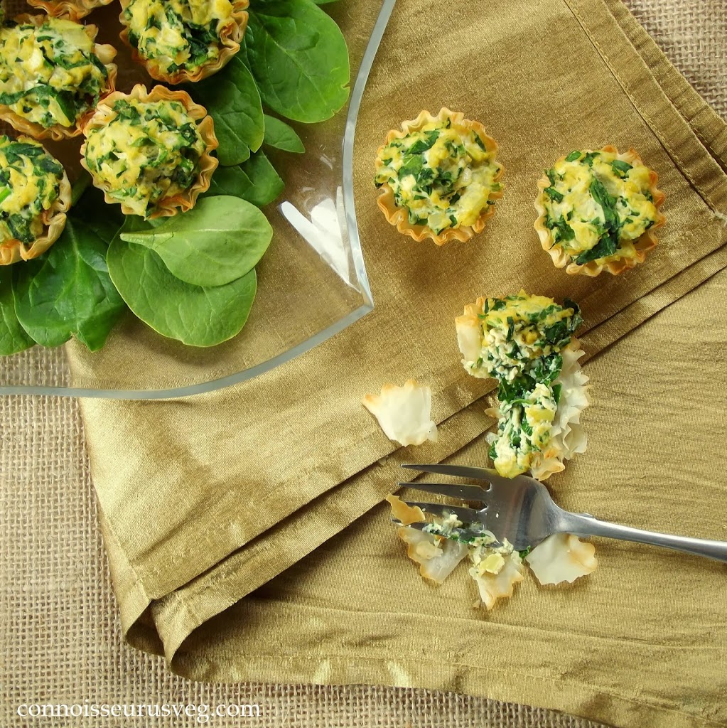 Overhead View of Mini Quiches with Greens and Fork