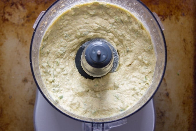 Roasted Jalapeño Hummus in a Food Processor Bowl
