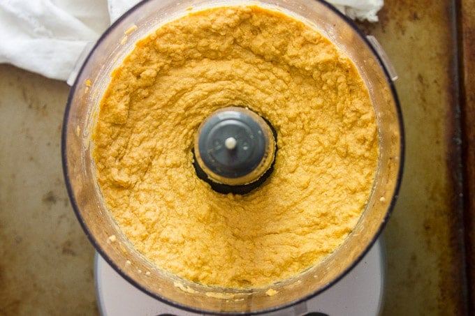 Butternut Squash Hummus Just After Blending in the Processor