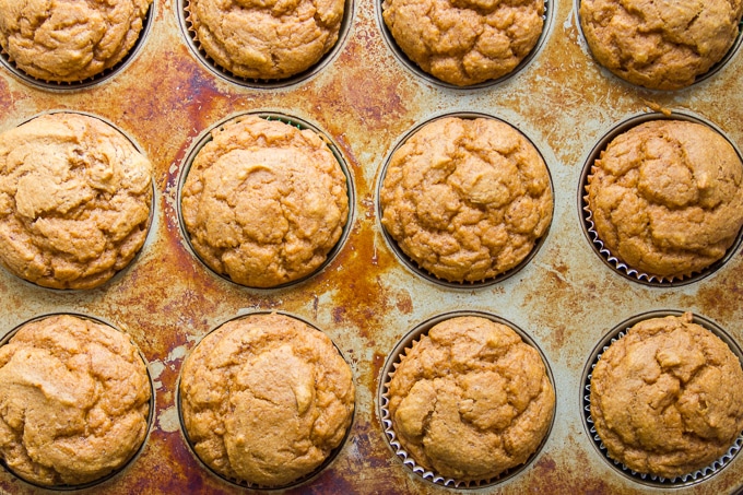 Vegan Pumpkin Muffins in a Tin Just Out of the Oven