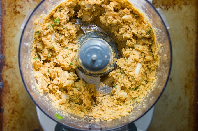 Food Processor Filled With Mixture For Making Pumpkin Falafel