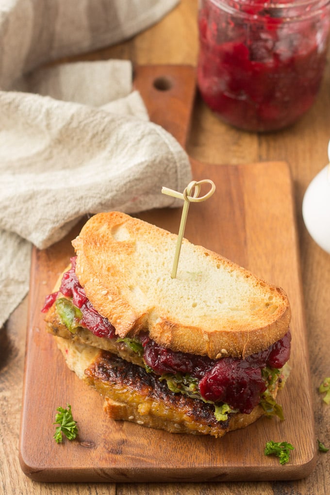 Vegan Thanksgiving Sandwich on a Cutting Board