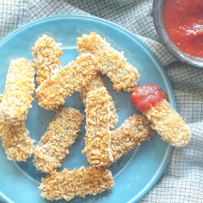 panko crusted tempeh fries featured