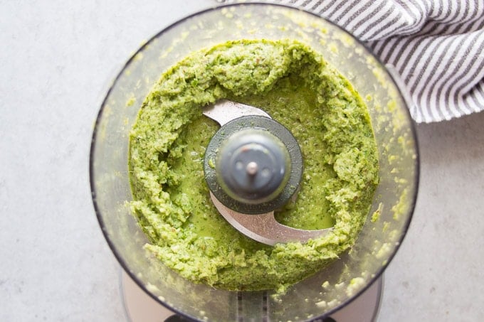 Vegan Green Curry Paste in a Food Processor Bowl