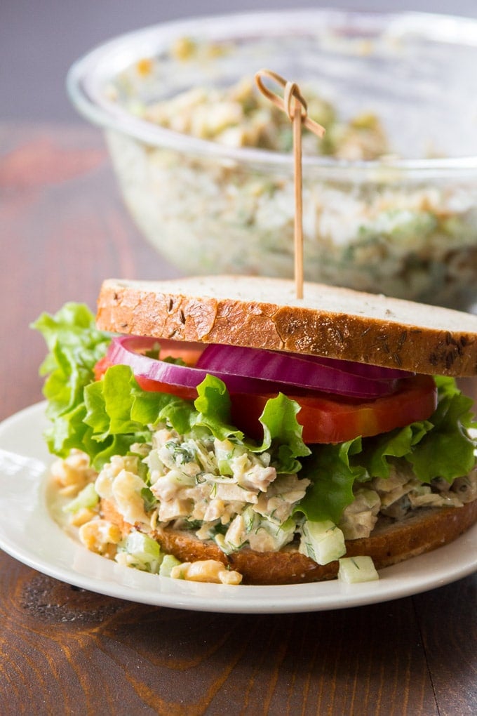 Vegan Chicken Salad Sandwich on a Plate