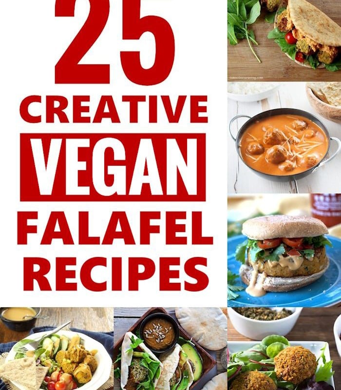 Graphic Showing Different Images of Vegan Falafel Recipes with Text Reading "25 Creative Vegan Falafel Recipes"