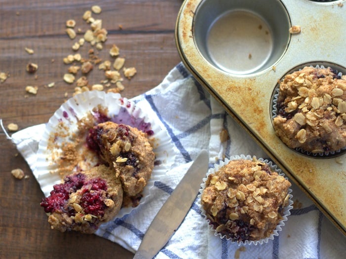Vegan Blackberry Muffins with Oatmeal Streusel Topping