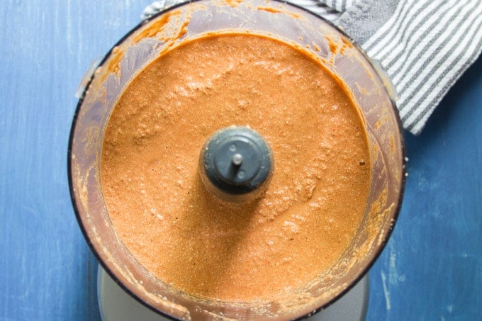 Vegan Tikka Masala Sauce Just After Blending in a Food Processor Bowl