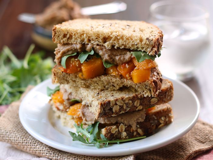 Roasted Butternut Squash Sandwiches with Balsamic White Bean Spread