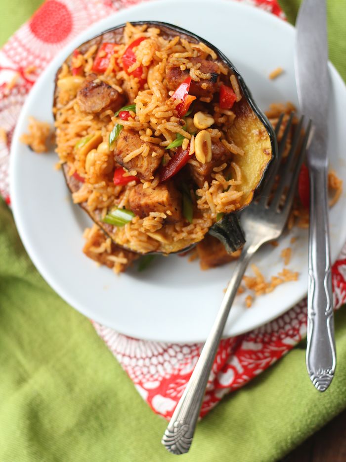 Red Curry Basmati Rice and Tempeh Stuffed Acorn Squash