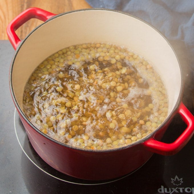 Lentils Simmering in a Pot