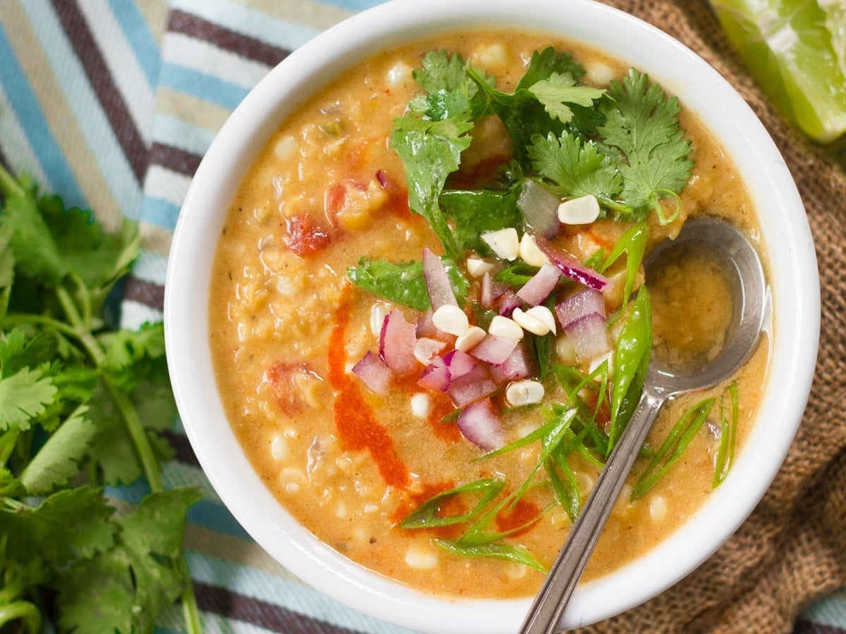 Red Corn Chowder Red Lentil Corn Chowder - Connoisseurus Veg