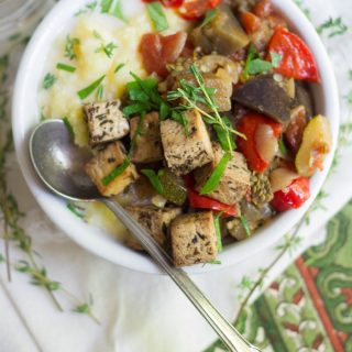 Overhead View of a Vegan Ratatouille Bowl with Spoon