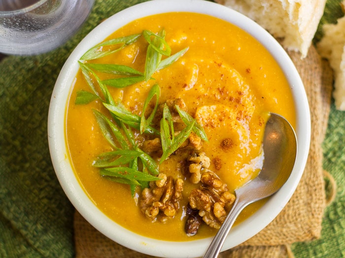Miso Kabocha Squash Soup with Maple Roasted Almonds