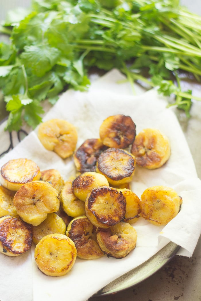 Fried Plantains on a Paper Towel-Lined Plate