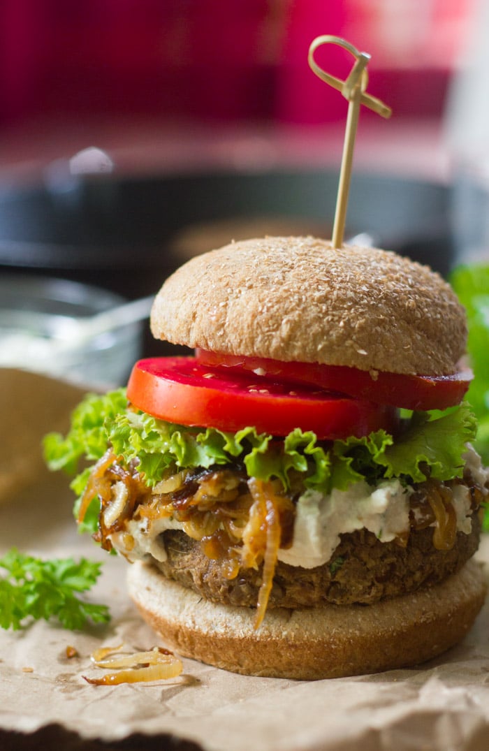 Vegan French Onion Burgers with Herbed Cashew Cheese