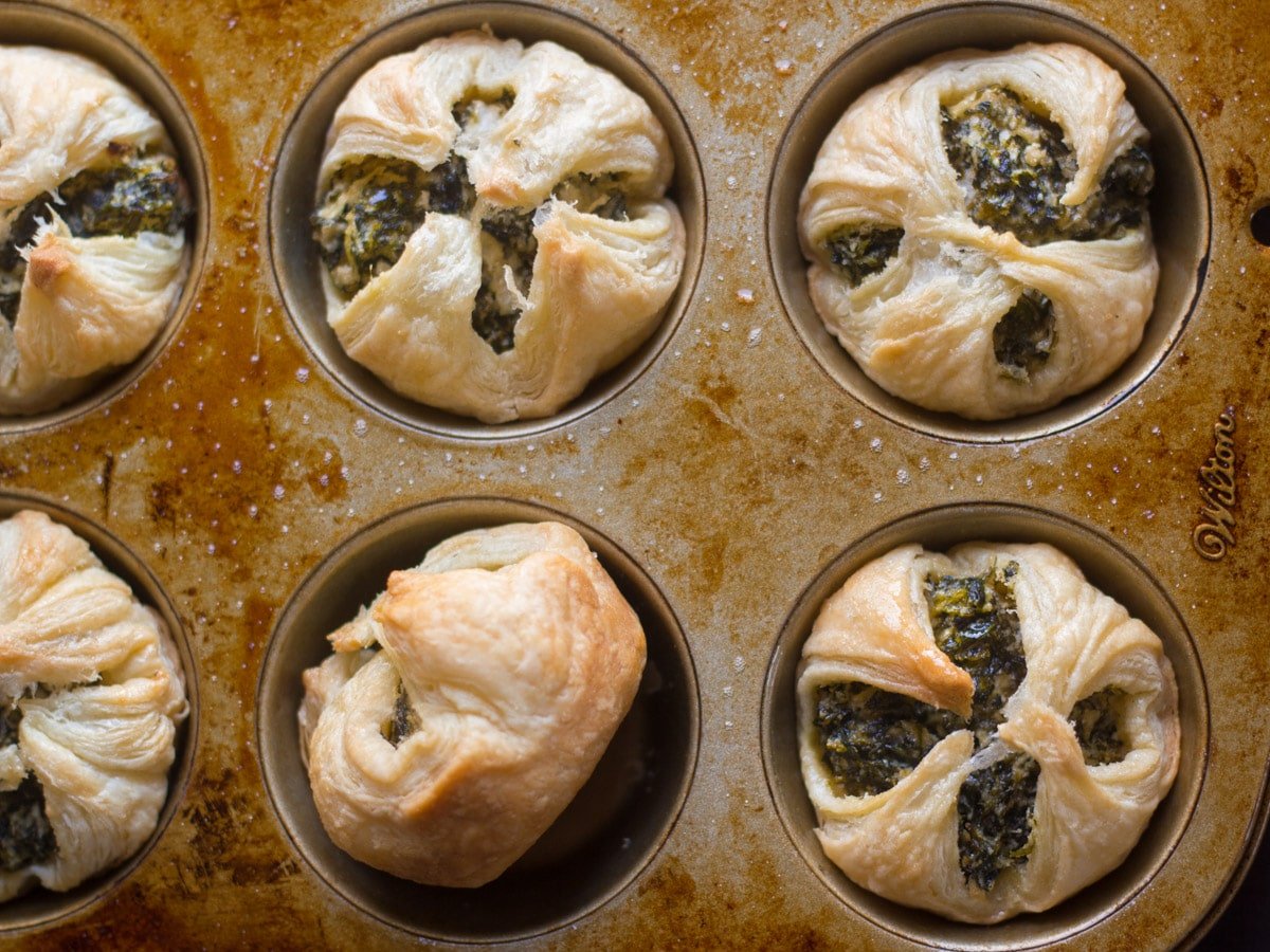 Vegan Spinach Puffs in Muffin Tins
