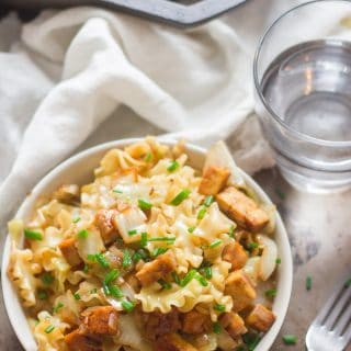 Vegan Haluski (Cabbage Noodles) with Smoky Tofu