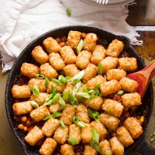 Top View of a Skillet of Tex-Mex Chickpea
