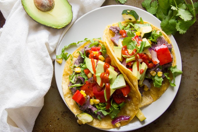 Roasted Veggie Tacos with Creamy Whipped Black Beans