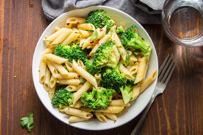 A Bowl of Broccoli Pasta with a Fork