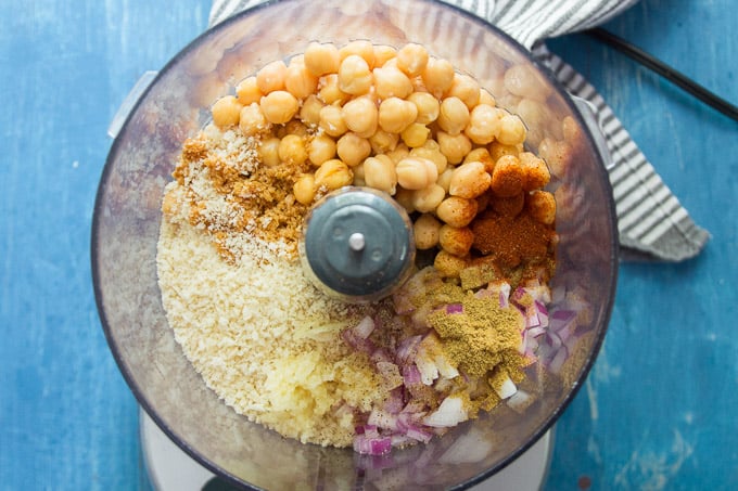 Ingredients for Making Chickpea Meatballs in a Food Processor, Before Blending