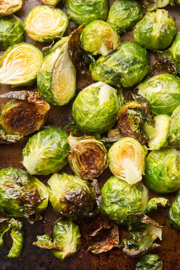 Roasted Brussels Sprouts on a Baking Sheet