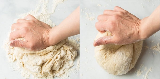 Two Stages of Kneading Vegan Doughnut Dough