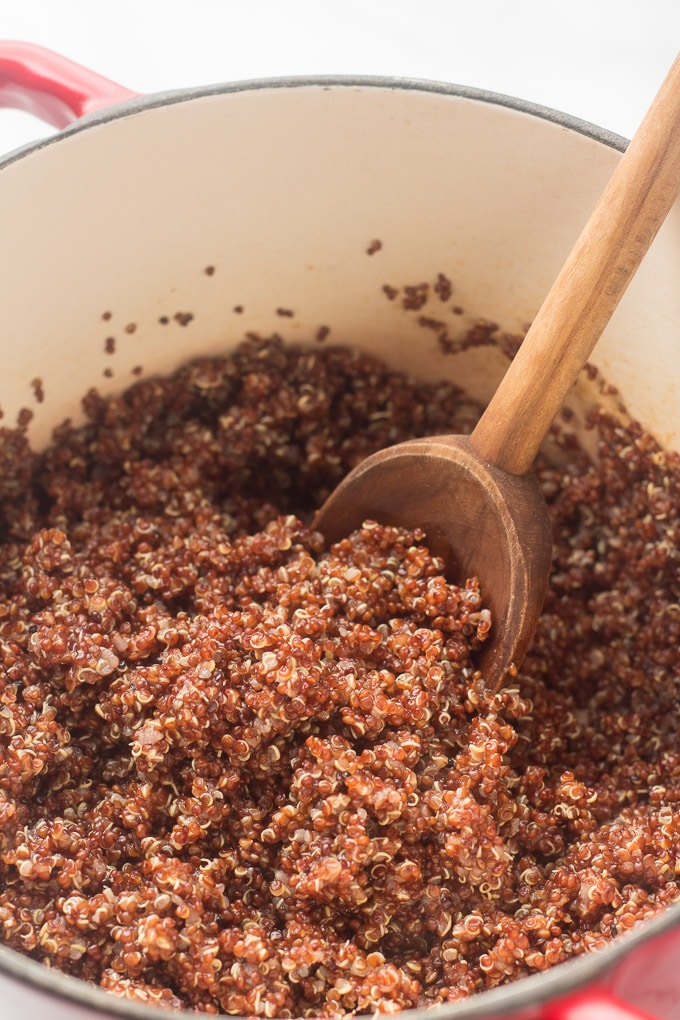 Quinoa in a Pot with Wooden Spoon