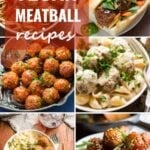 Collage Showing 6 Vegan Meatball Dishes with the Text "Vegan Meatball Recipes"
