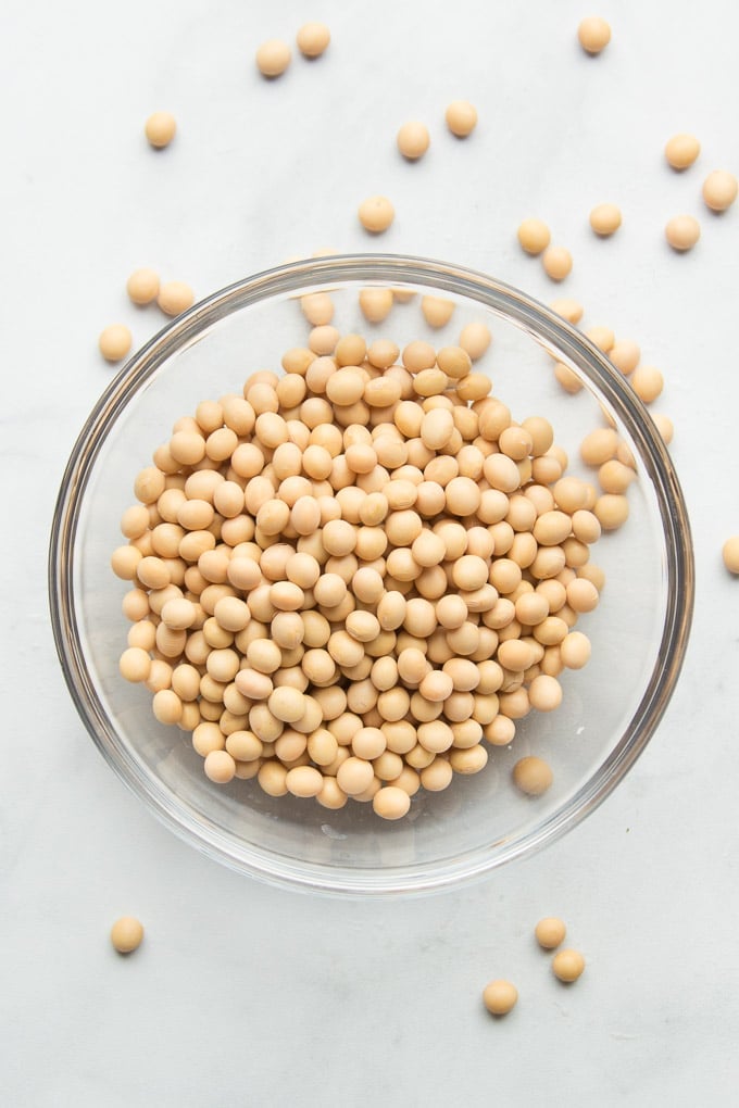 Soybeans in a Glass Bowl on a Marble Background