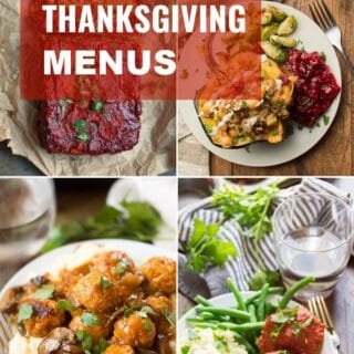 Collage of 4 Vegan Thanksgiving Dishes with Text Overlay "4 Vegan Thanksgiving Menus"