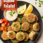 Plate of Baked Falafel with Text Overlay Reading "Baked Falafel"