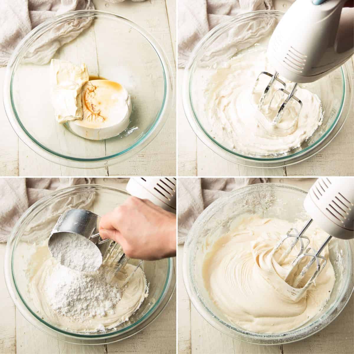 Collage Showing Steps for Making Vegan Cream Cheese Frosting
