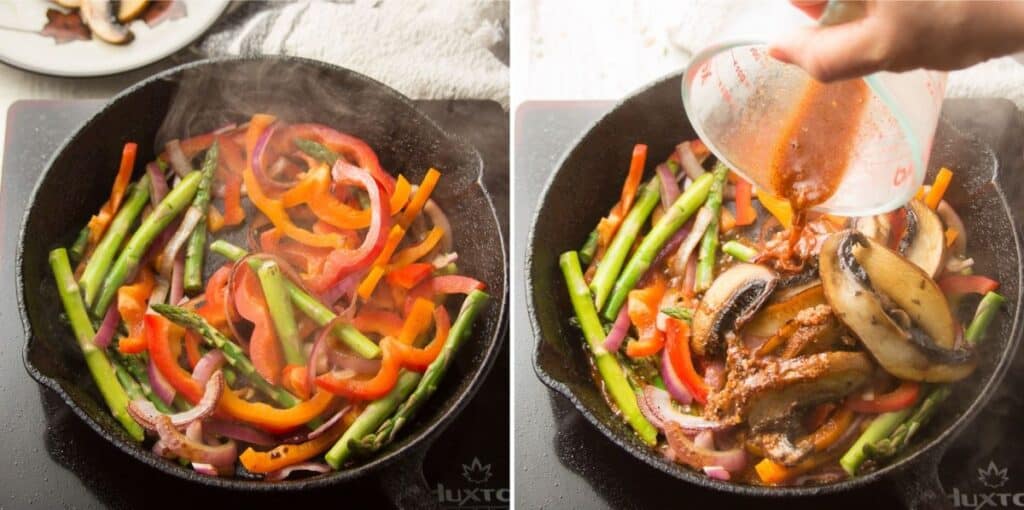 Collage Showing Two Stages of Cooking Fajita Veggies