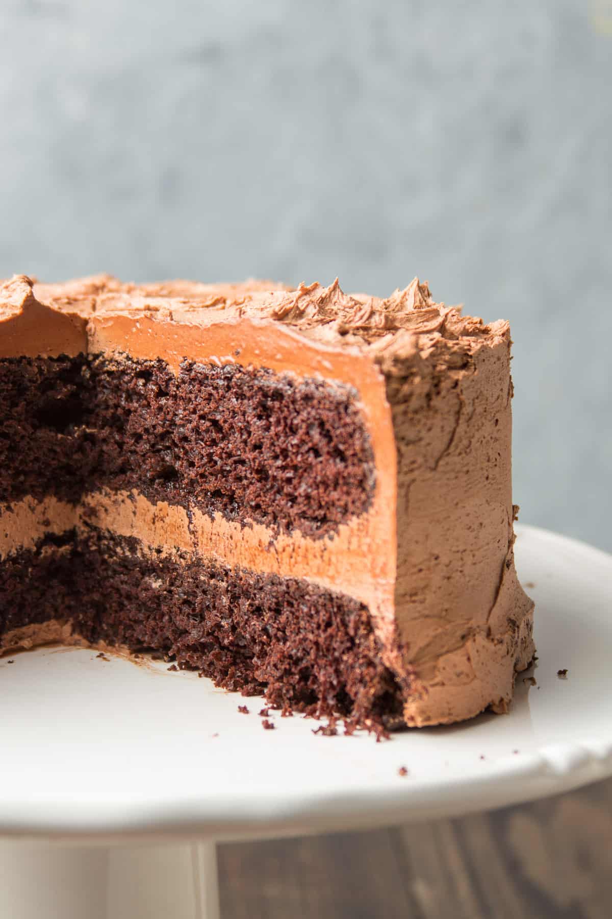 Vegan Chocolate Cake with a Large Wedge Cut Out