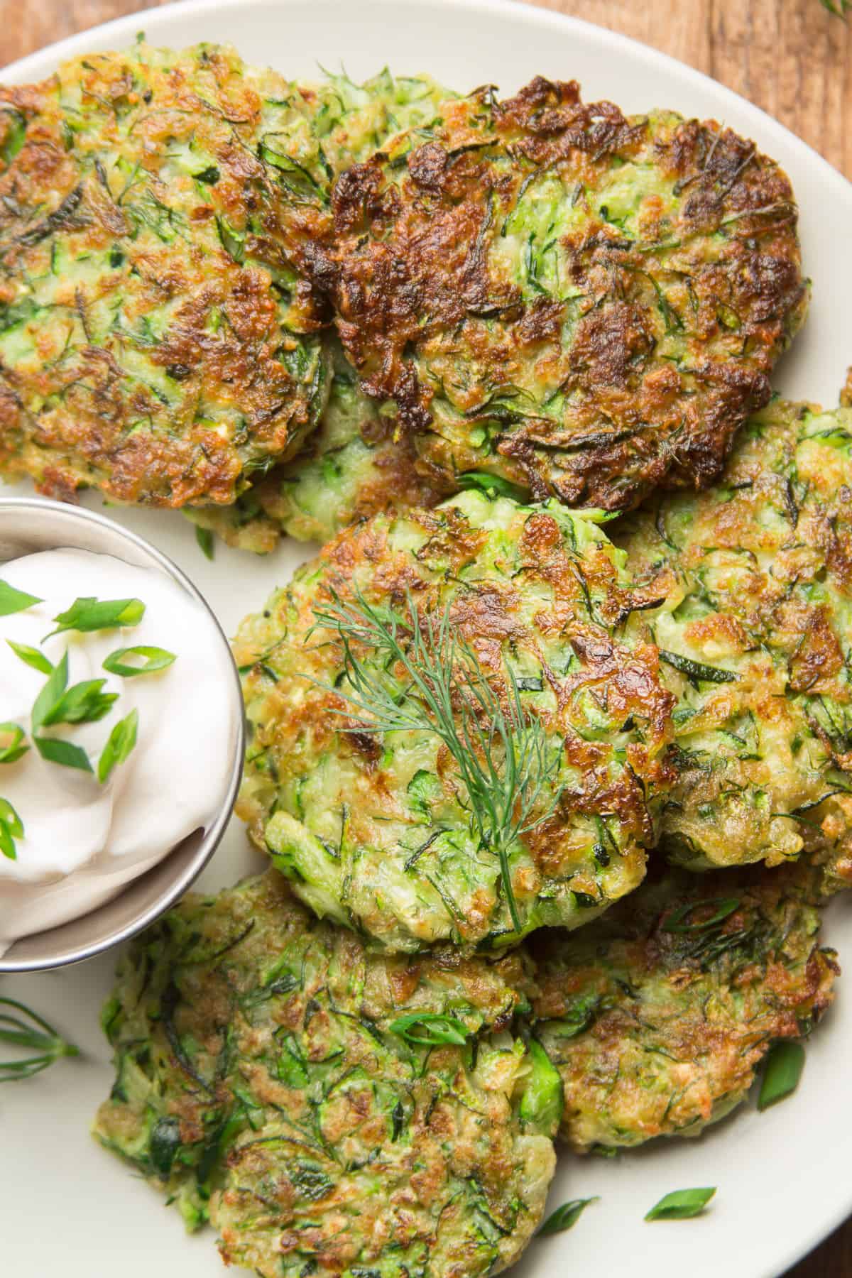 Close Up of Vegan Zucchini Fritters on a Plate