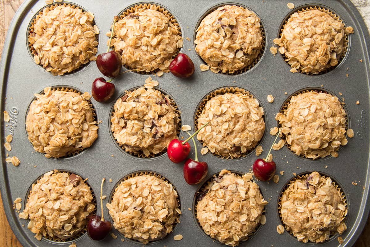 Vegan Cherry Muffins in a muffin Tin