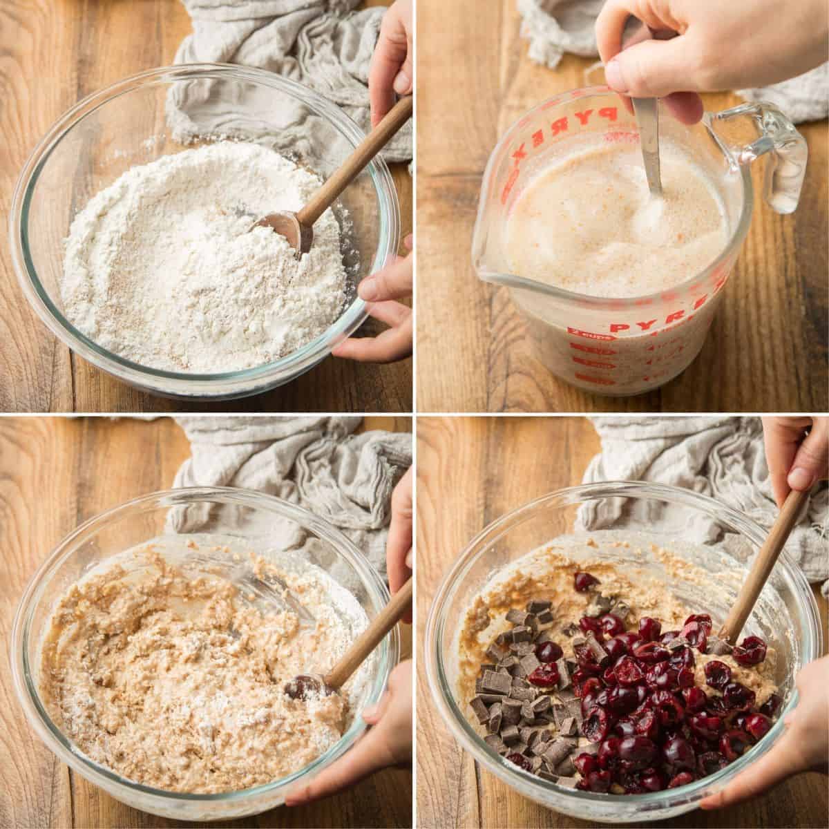 Collage Showing Steps for Making Vegan Cherry Muffins