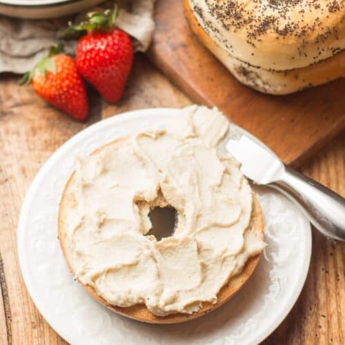 Bagel Half Topped with Vegan Cream Cheese