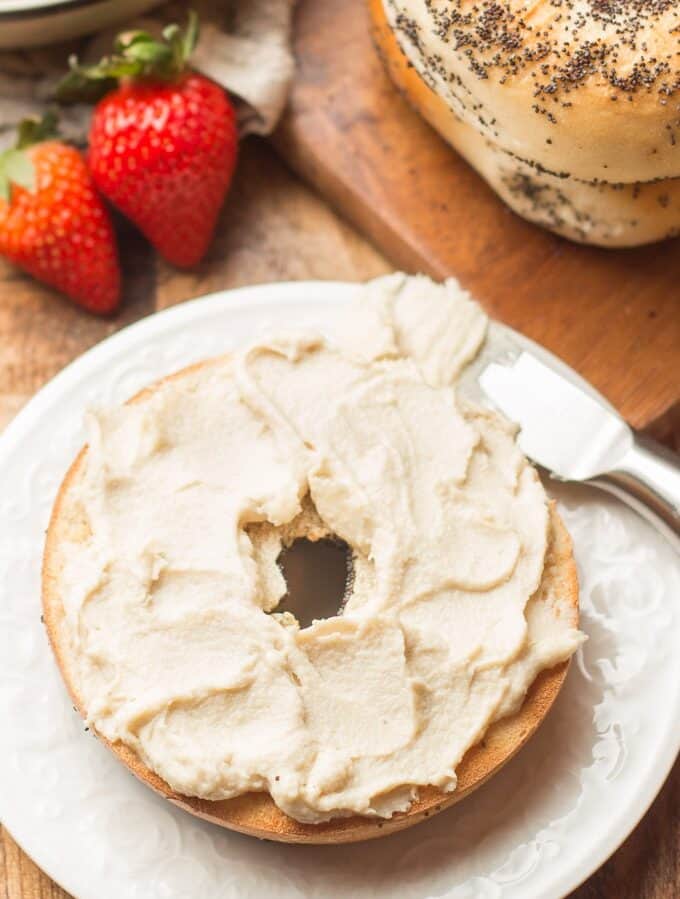 Bagel Half Topped with Vegan Cream Cheese