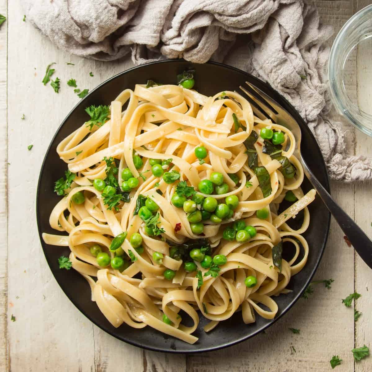 Plate of White Wine Pasta and Peas